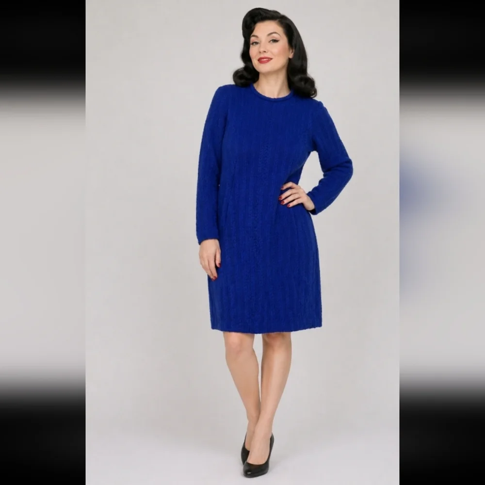 Vintage Handmade Blue Long Sleeve Textured Knit Small